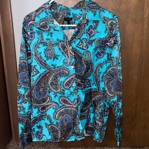 Talbots Turquoise Paisley Button-Front Shirt